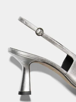 Discount Aeyde Fernanda Leather Slingback Pumps Silver Nappa