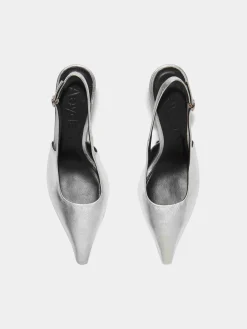 Discount Aeyde Fernanda Leather Slingback Pumps Silver Nappa