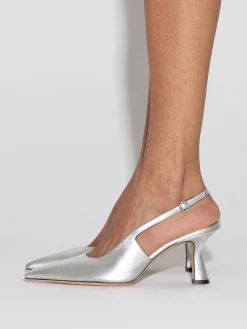 Discount Aeyde Fernanda Leather Slingback Pumps Silver Nappa