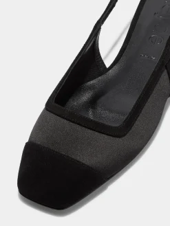 Sale Aeyde Geraldine Satin Toe-Cap Slingback Black Satin/Suede