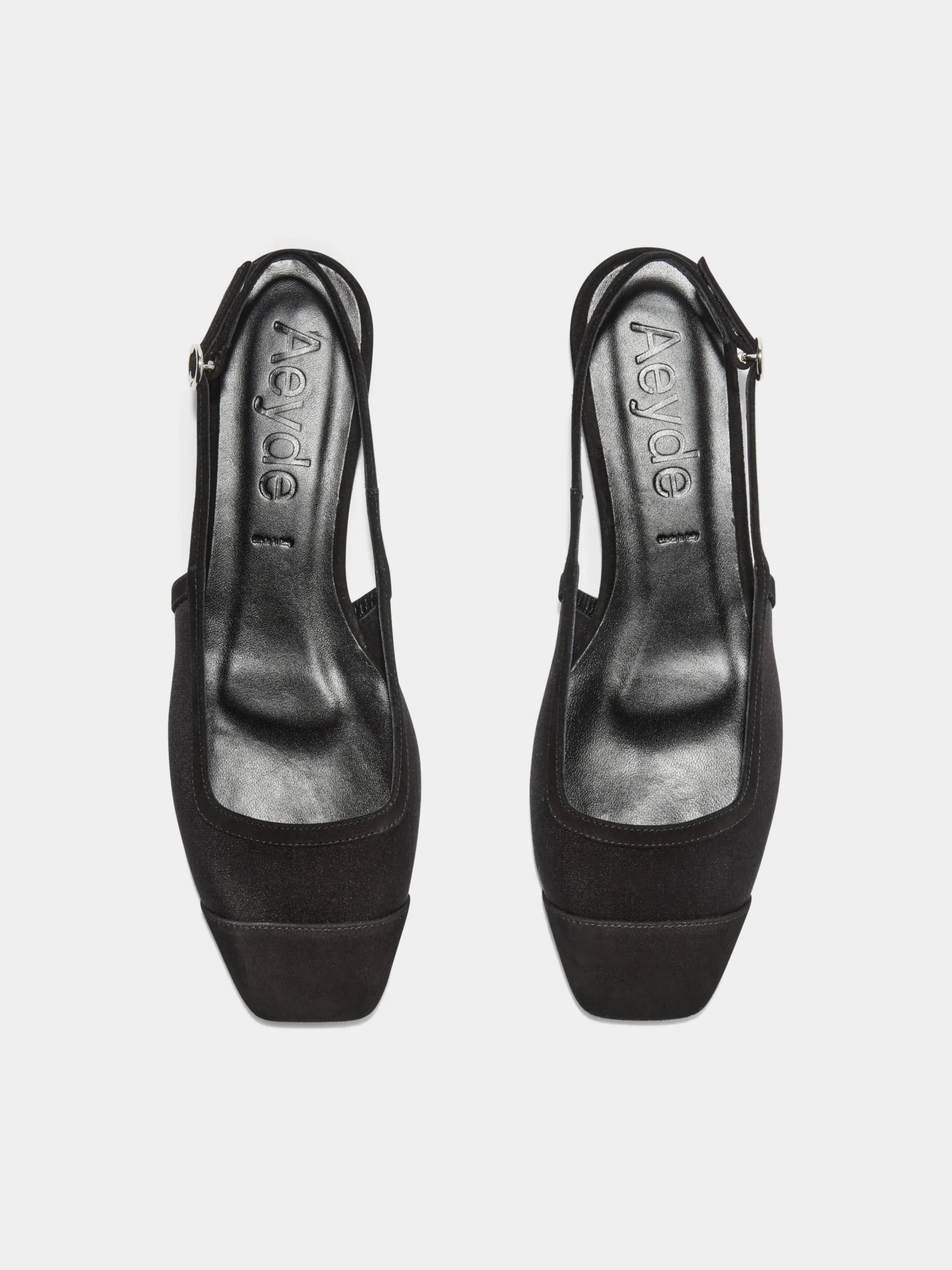 Sale Aeyde Geraldine Satin Toe-Cap Slingback Black Satin/Suede