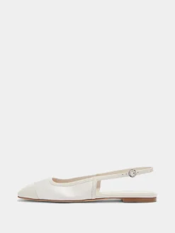 Discount Aeyde Geraldine Satin Toe-Cap Slingback Creamy Satin/Nappa