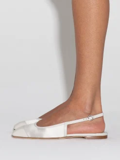 Discount Aeyde Geraldine Satin Toe-Cap Slingback Creamy Satin/Nappa
