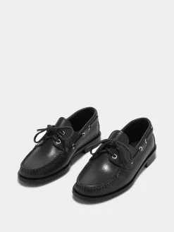 Clearance Aeyde Harris Leather Moccasin Flats Black Calf