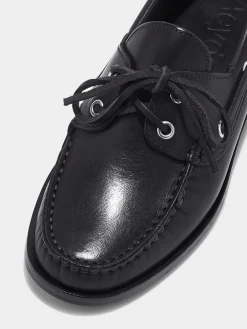 Clearance Aeyde Harris Leather Moccasin Flats Black Calf