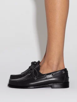 Clearance Aeyde Harris Leather Moccasin Flats Black Calf