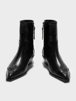 Discount Aeyde Hester Leather Cowboy Boots Black Calf