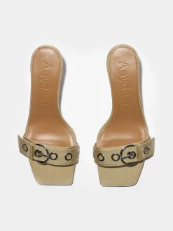 Discount Aeyde Ilvy Eyelet Grosgrain Mules Grosgrain Latte