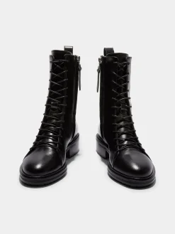 Sale Aeyde Isa Leather Lace-Up Ankle Boots Black Calf