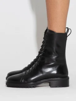 Sale Aeyde Isa Leather Lace-Up Ankle Boots Black Calf
