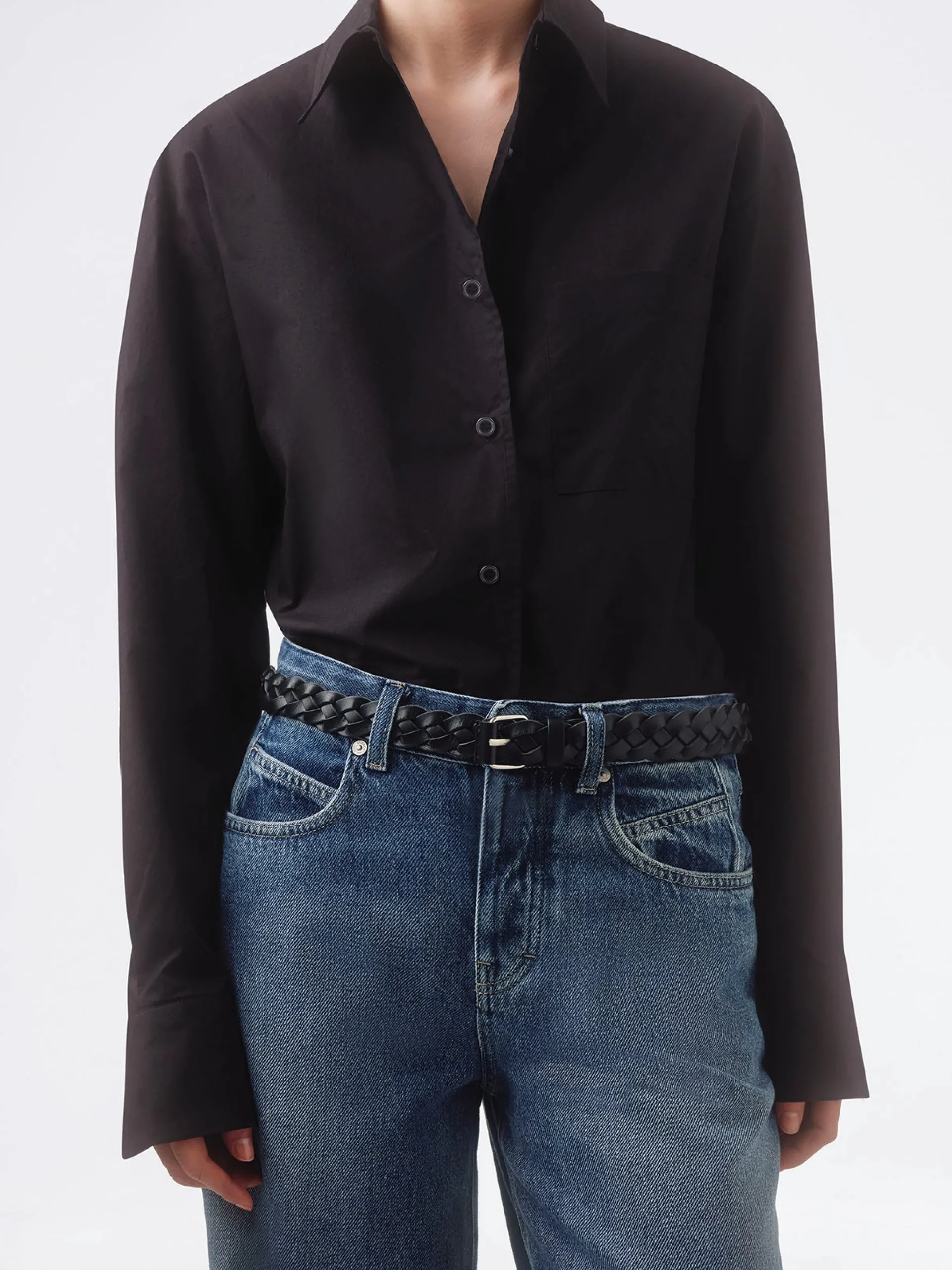 Outlet Aeyde Knox Woven Leather Belt Black Calf