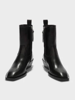 Discount Aeyde Luis Leather Cowboy Ankle Boots Black Calf