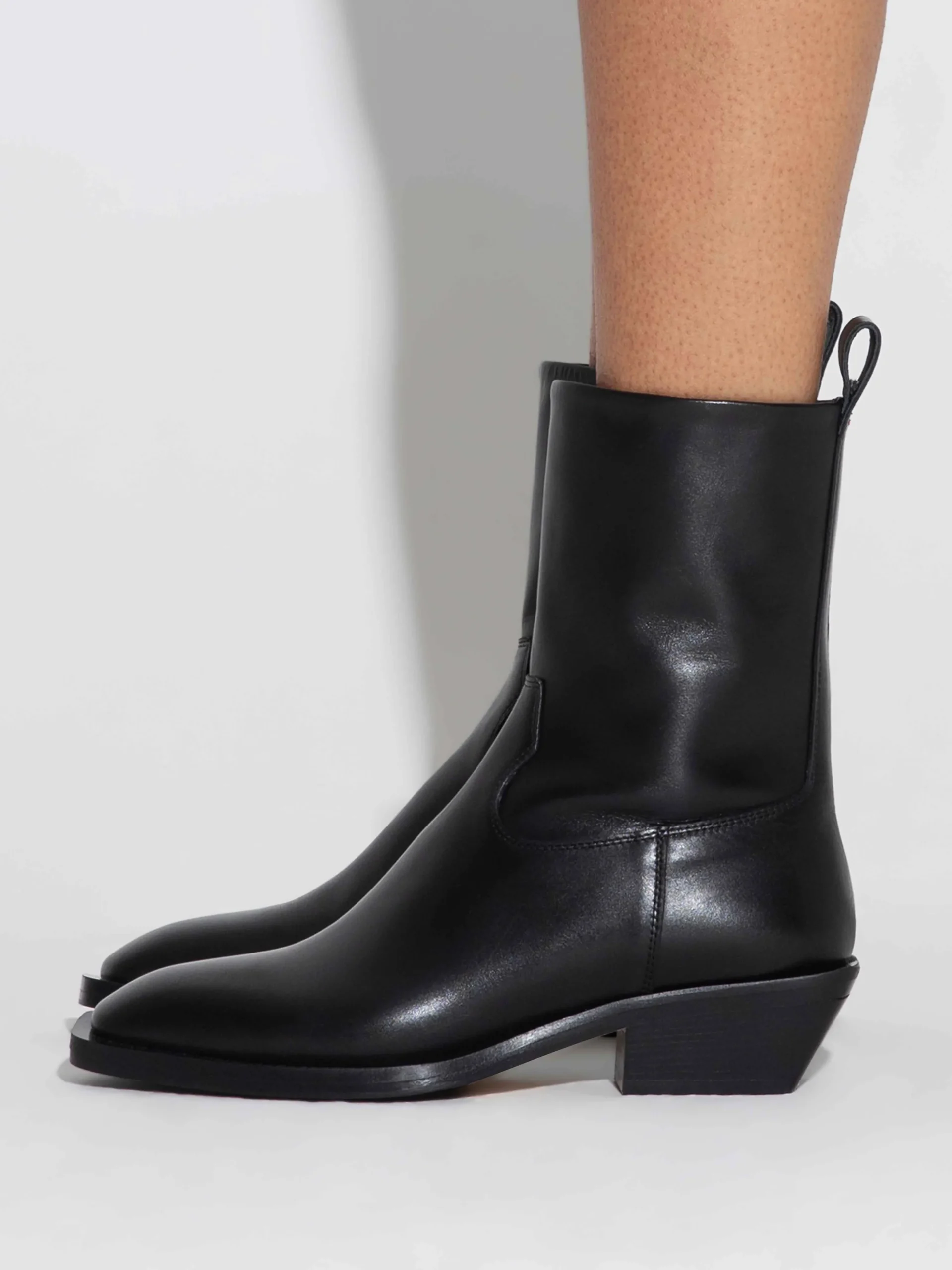 Discount Aeyde Luis Leather Cowboy Ankle Boots Black Calf