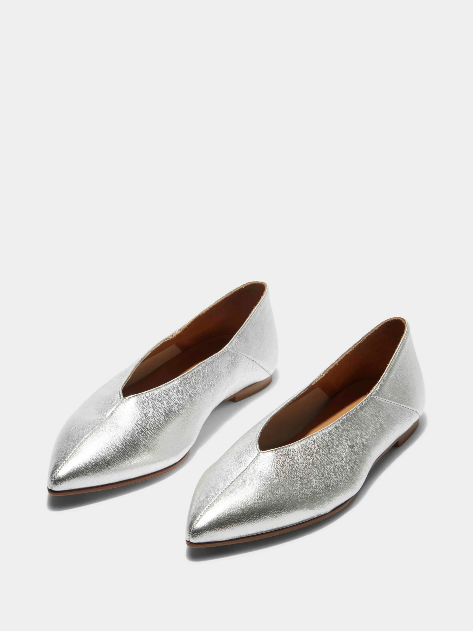 Online Aeyde Moa Leather Ballet Flats Silver Nappa
