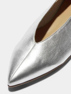 Online Aeyde Moa Leather Ballet Flats Silver Nappa