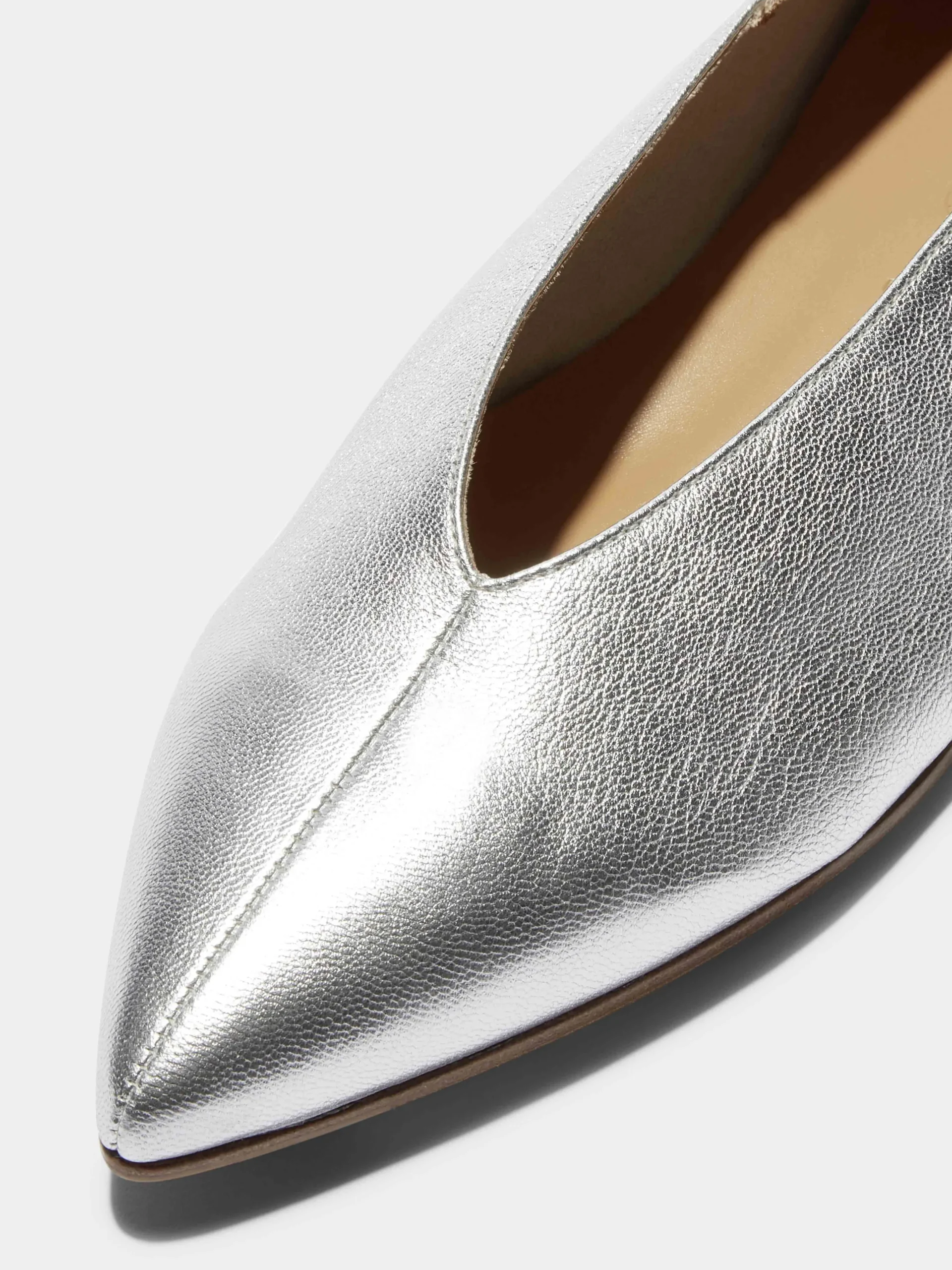 Online Aeyde Moa Leather Ballet Flats Silver Nappa