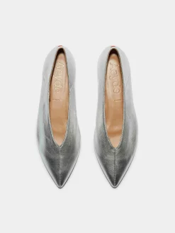 Online Aeyde Moa Leather Ballet Flats Silver Nappa