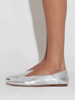 Online Aeyde Moa Leather Ballet Flats Silver Nappa
