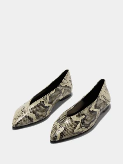 Fashion Aeyde Moa Leather Ballet Flats Creamy Snake