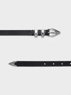 Sale Aeyde Presley Western Leather Belt Black/Silver Polido