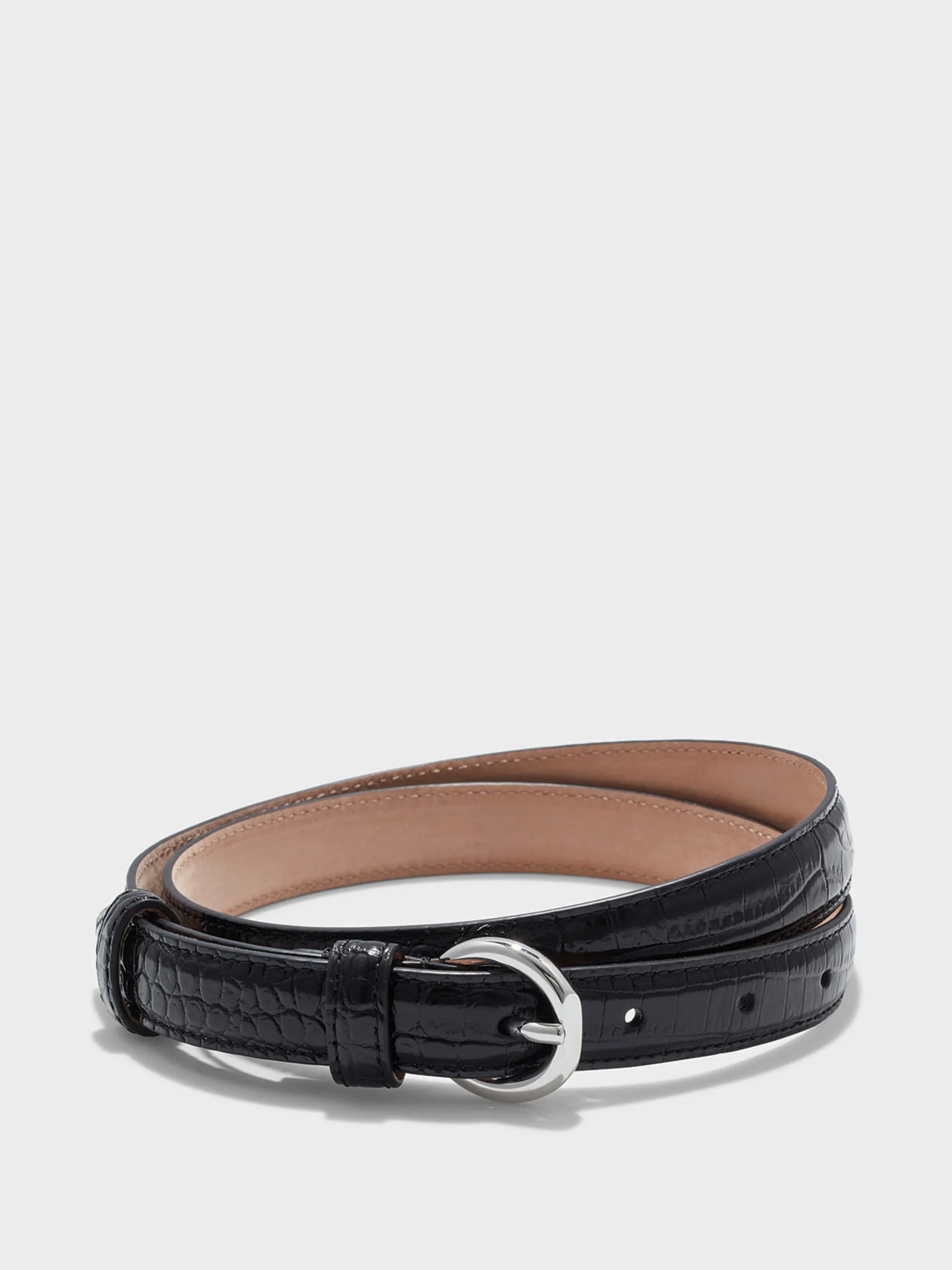 Fashion Aeyde Reed Leather Belt Black/Silver Croc