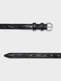 Fashion Aeyde Reed Leather Belt Black/Silver Croc