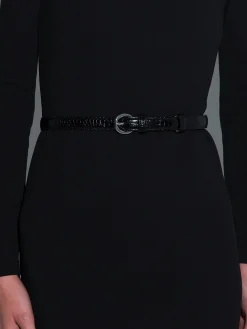 Fashion Aeyde Reed Leather Belt Black/Silver Croc