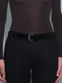 Discount Aeyde Remi Leather Belt Black/Silver Croc