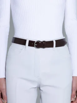 Clearance Aeyde Remi Leather Belt Moka/Silver Polido