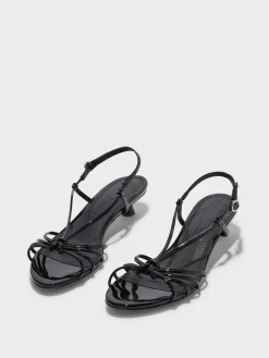 Outlet Aeyde Rhonda Leather Kitten-Heel Sandals Black Patent