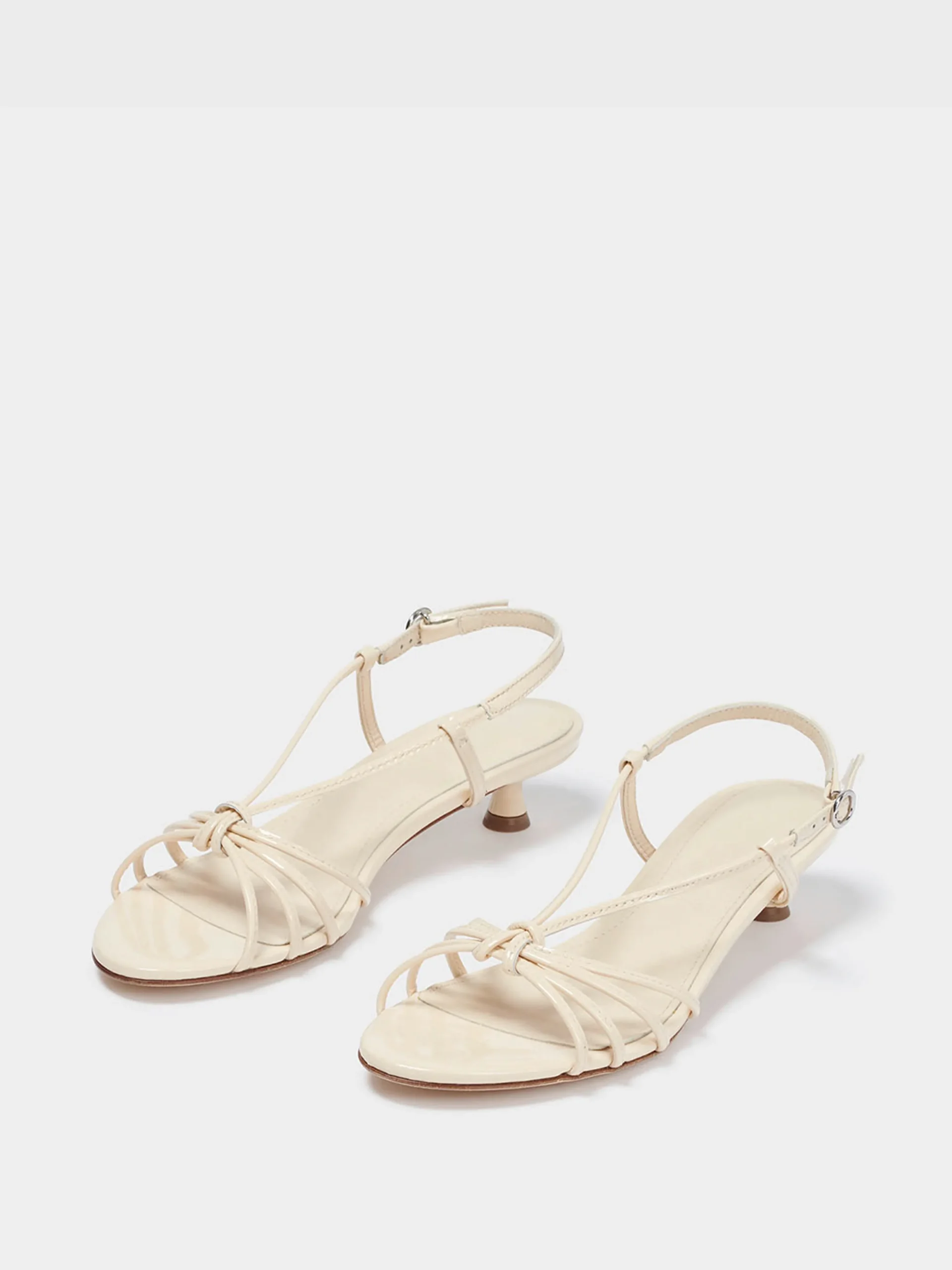 Sale Aeyde Rhonda Leather Kitten-Heel Sandals Creamy Patent