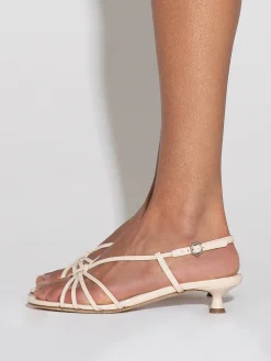 Sale Aeyde Rhonda Leather Kitten-Heel Sandals Creamy Patent