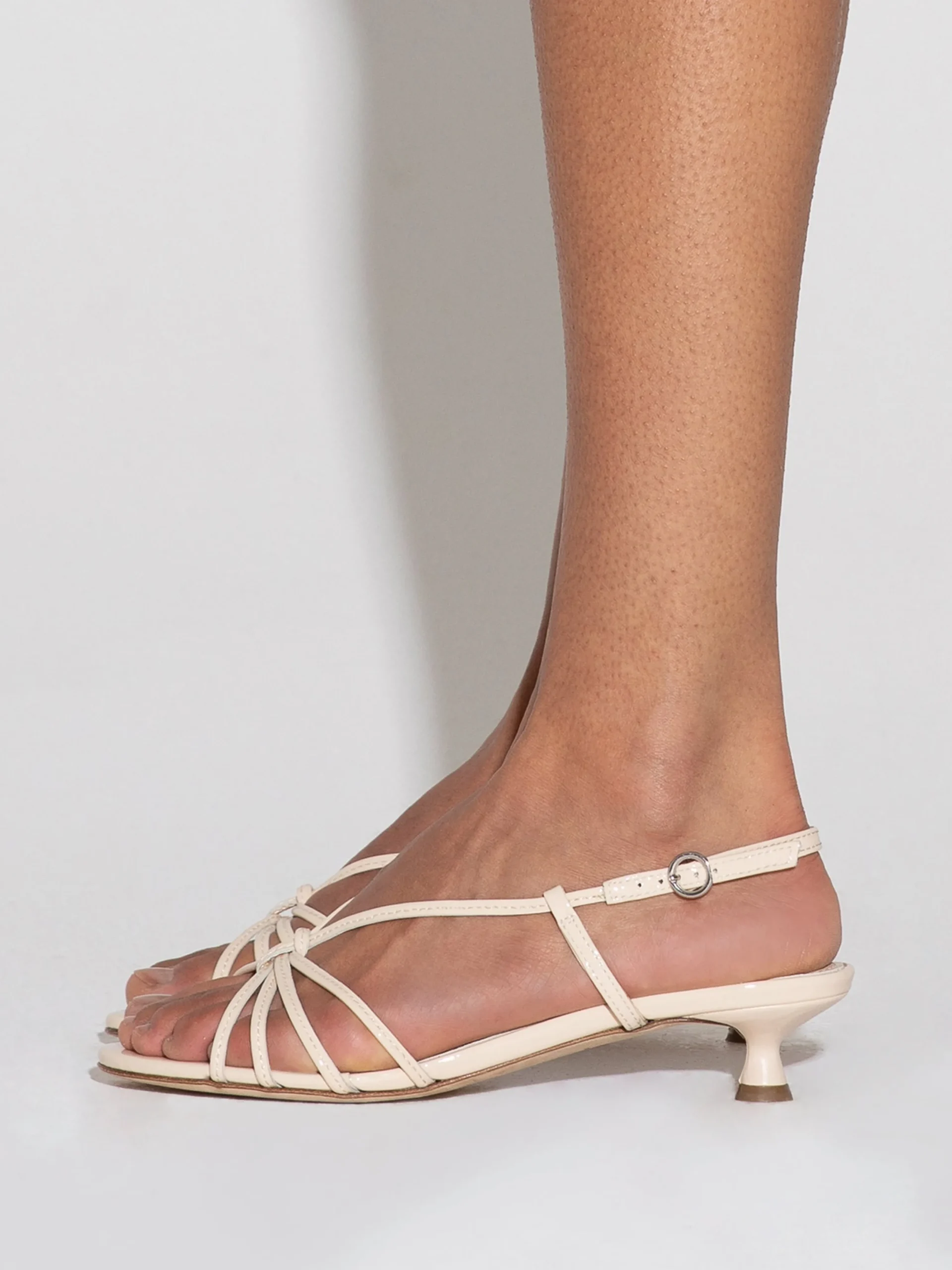 Sale Aeyde Rhonda Leather Kitten-Heel Sandals Creamy Patent