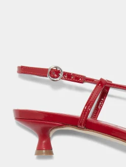 Clearance Aeyde Rhonda Leather Kitten-Heel Sandals Cranberry Patent