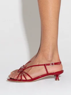Clearance Aeyde Rhonda Leather Kitten-Heel Sandals Cranberry Patent