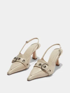 Fashion Aeyde Tara Leather Slingback Pumps Creamy Nappa