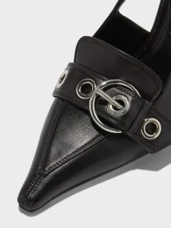 Discount Aeyde Tara Leather Slingback Pumps Black Nappa