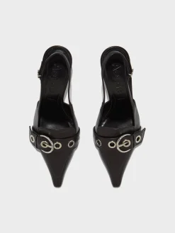 Discount Aeyde Tara Leather Slingback Pumps Black Nappa