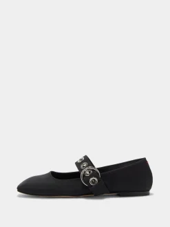 Sale Aeyde Uma Eyelet Grosgrain Mary-Jane Flats Black Grosgrain