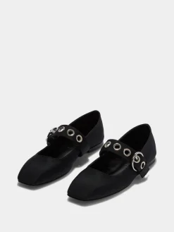 Sale Aeyde Uma Eyelet Grosgrain Mary-Jane Flats Black Grosgrain