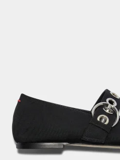 Sale Aeyde Uma Eyelet Grosgrain Mary-Jane Flats Black Grosgrain