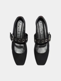 Sale Aeyde Uma Eyelet Grosgrain Mary-Jane Flats Black Grosgrain