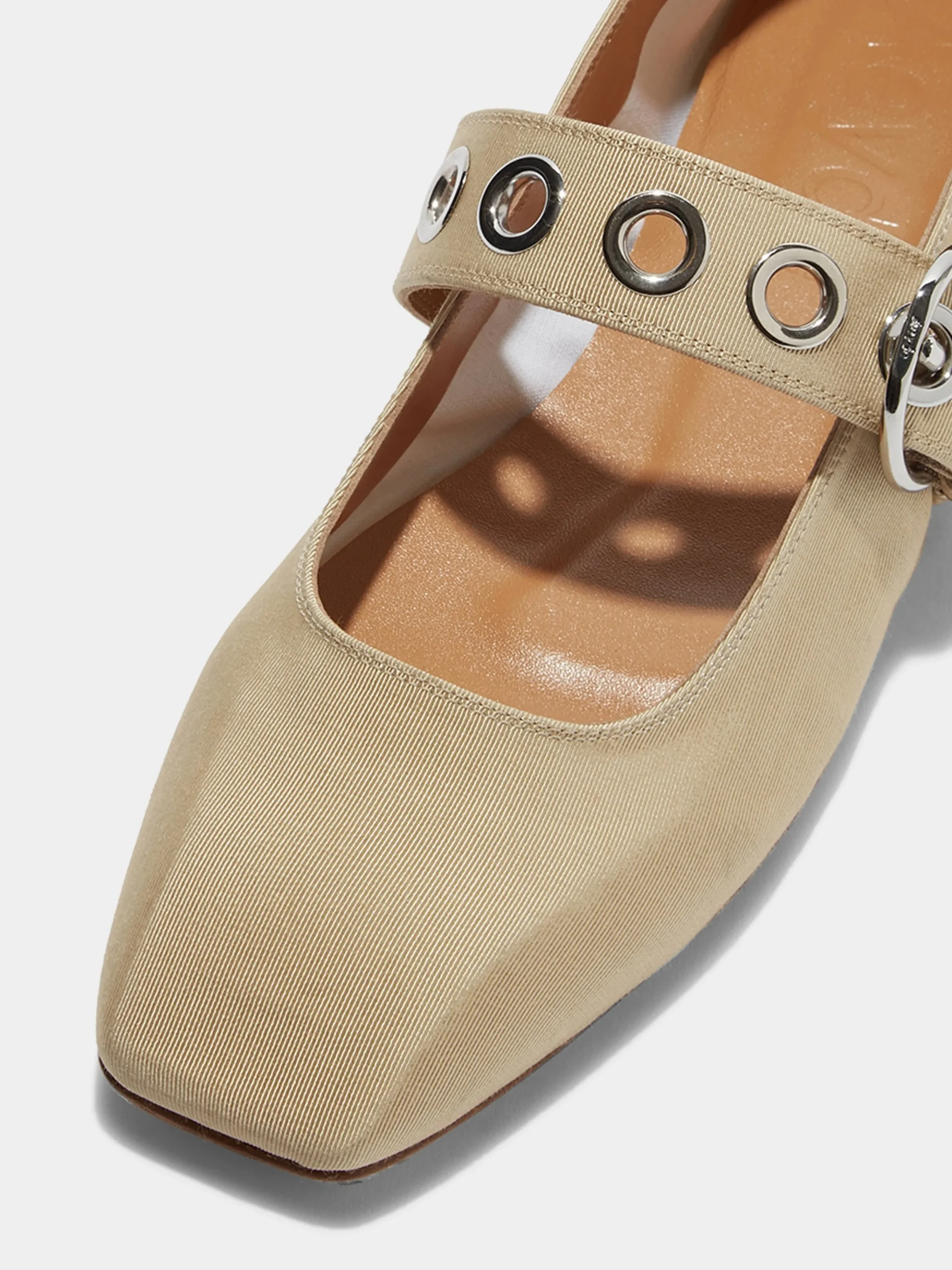 Outlet Aeyde Uma Eyelet Grosgrain Mary-Jane Flats Latte Grosgrain