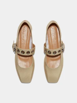 Outlet Aeyde Uma Eyelet Grosgrain Mary-Jane Flats Latte Grosgrain