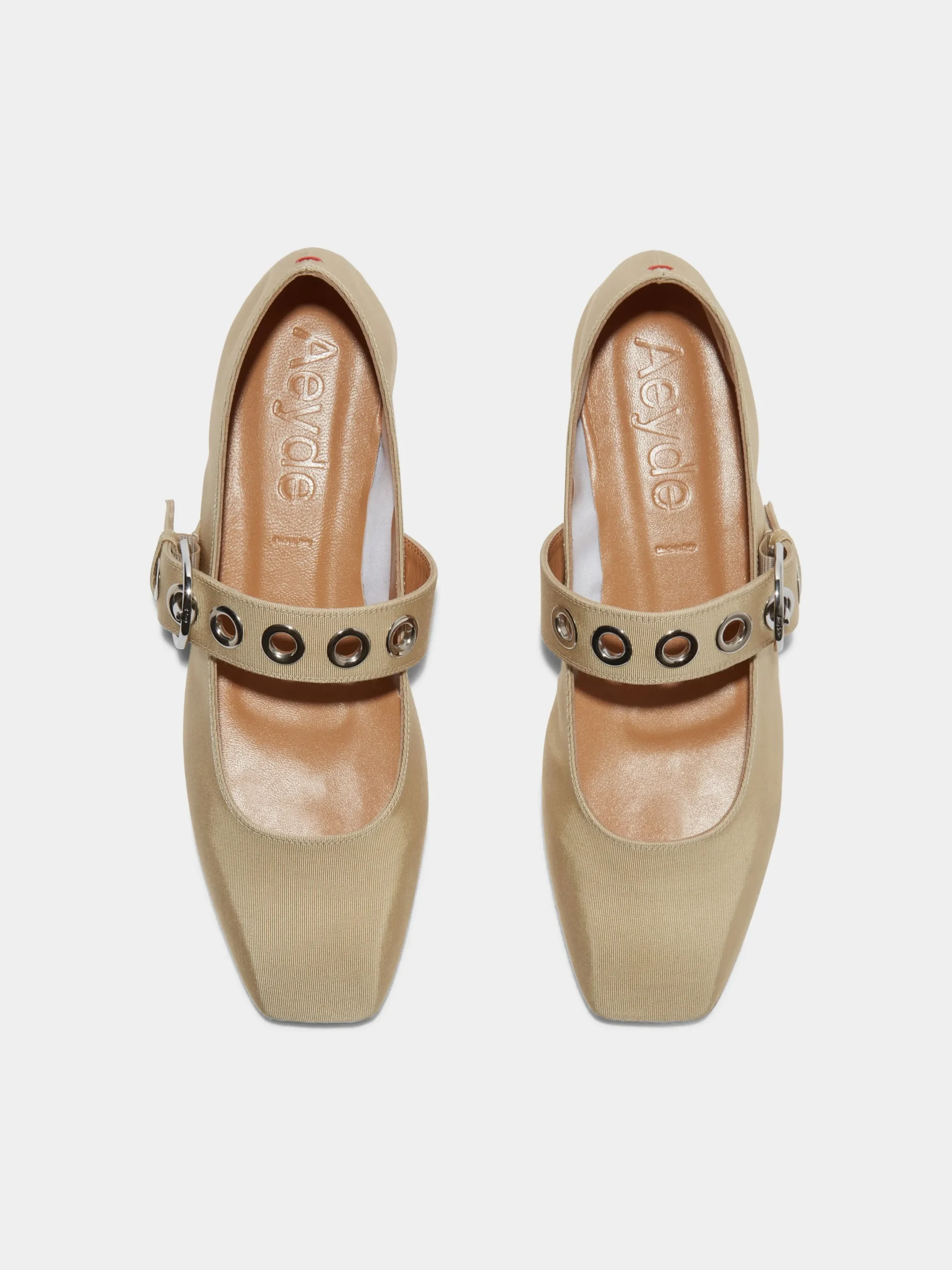 Outlet Aeyde Uma Eyelet Grosgrain Mary-Jane Flats Latte Grosgrain