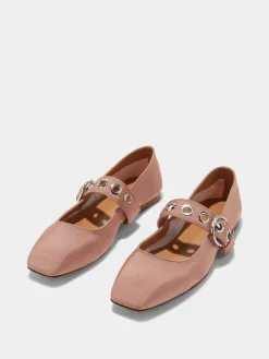 Best Aeyde Uma Eyelet Grosgrain Mary-Janes Flats Coral Grosgrain