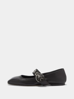 Discount Aeyde Uma Eyelet Leather Mary-Janes Flats Black Nappa