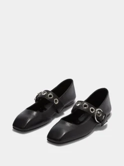 Discount Aeyde Uma Eyelet Leather Mary-Janes Flats Black Nappa