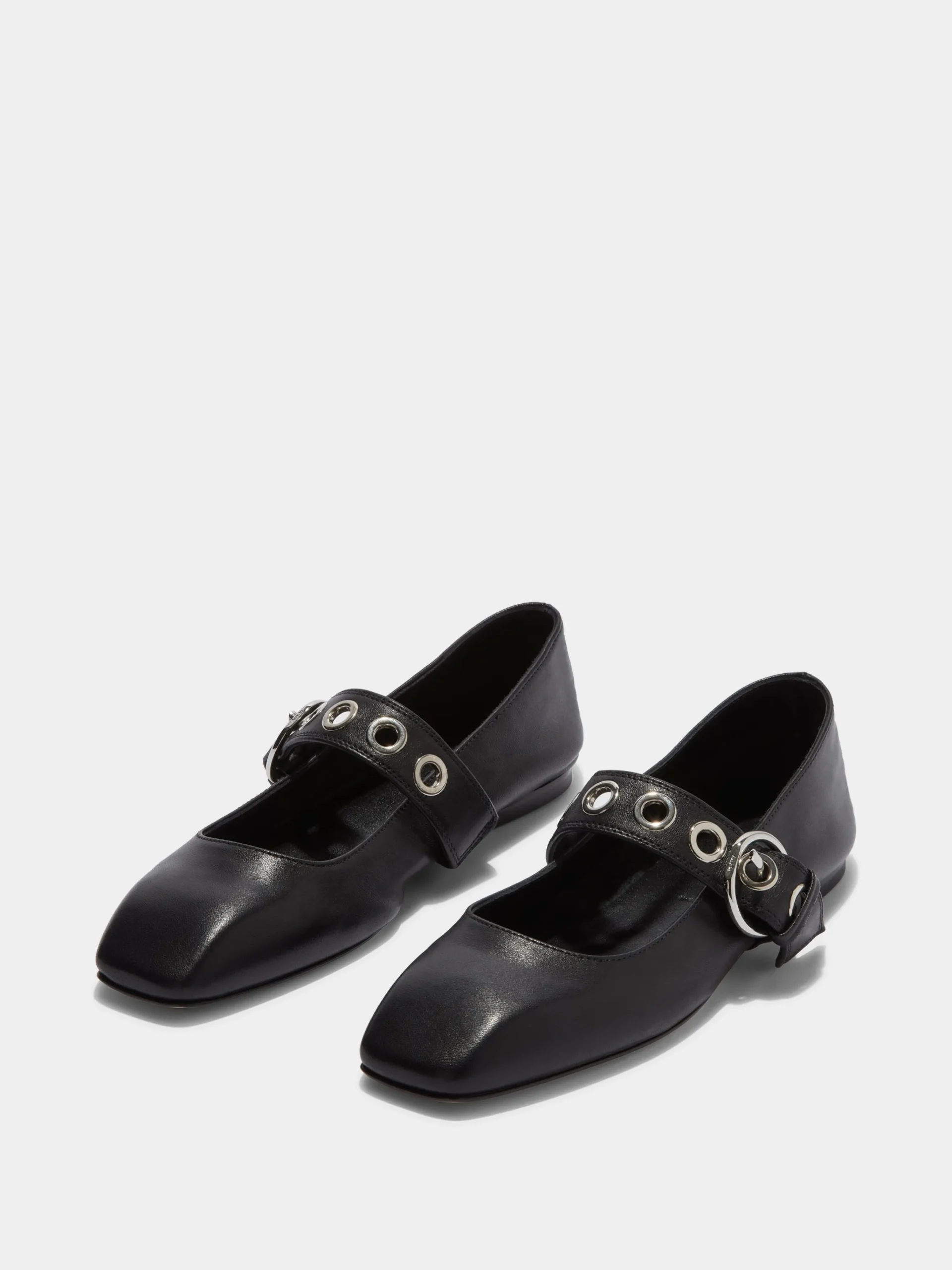 Discount Aeyde Uma Eyelet Leather Mary-Janes Flats Black Nappa