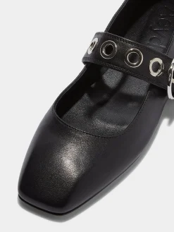 Discount Aeyde Uma Eyelet Leather Mary-Janes Flats Black Nappa